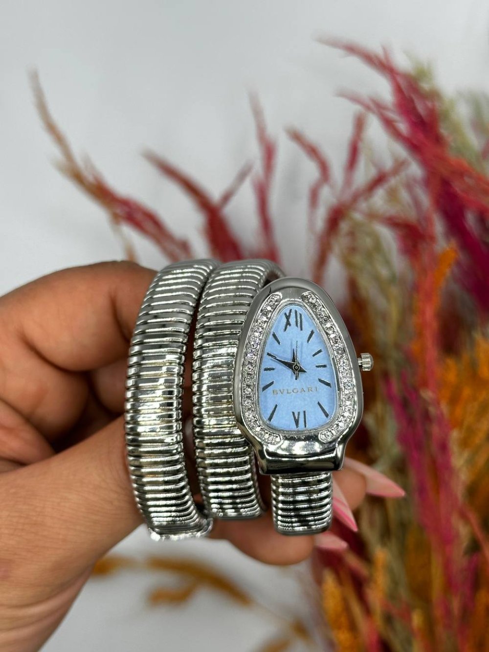 Bvlgari gümüş Mavi Kadran Yılan Saat  S607