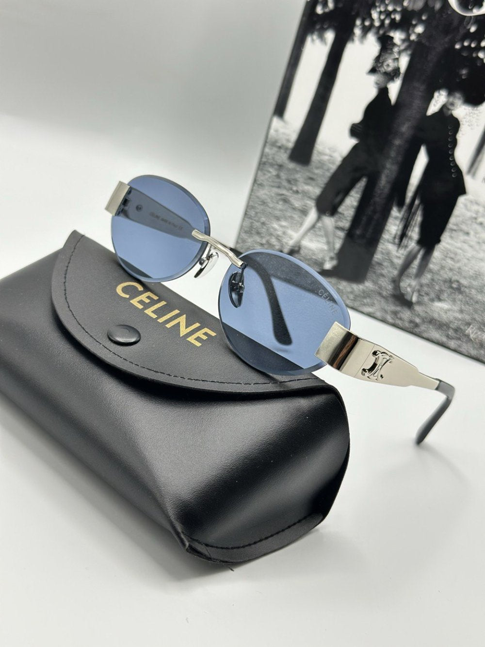 Celine Gümüş - Mavi Cam Metal Kasa Unisex Güneş Gözlüğü  G1986-VLL