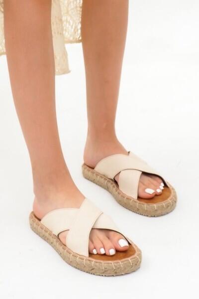 Jinor Bej Keten Espadril Terlik