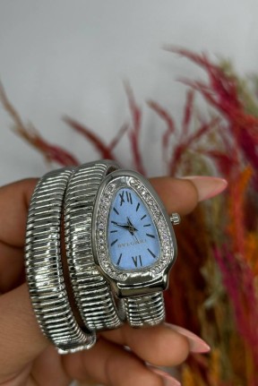 Bvlgari gümüş Mavi Kadran Yılan Saat S607 Bvlgari gümüş Mavi Kadran Yılan Saat S607