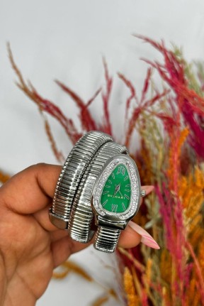Bvlgari Gümüş - Yeşil Kadran Yılan Saat S612 Bvlgari Gümüş - Yeşil Kadran Yılan Saat S612