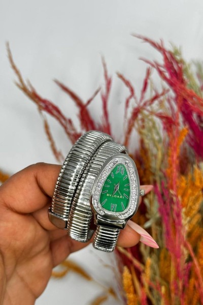Bvlgari Gümüş - Yeşil Kadran Yılan Saat S612 Bvlgari Gümüş - Yeşil Kadran Yılan Saat S612