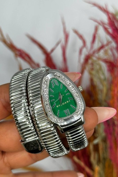 Bvlgari Gümüş - Yeşil Kadran Yılan Saat S612 Bvlgari Gümüş - Yeşil Kadran Yılan Saat S612