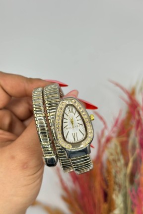 Bvlgari Gold -Gümüş Beyaz Kadran Yılan Saat S618 Bvlgari Gold -Gümüş Beyaz Kadran Yılan Saat S618