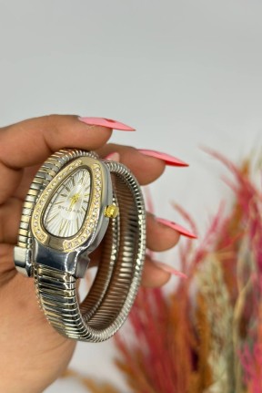 Bvlgari Gold -Gümüş Beyaz Kadran Yılan Saat S618 Bvlgari Gold -Gümüş Beyaz Kadran Yılan Saat S618