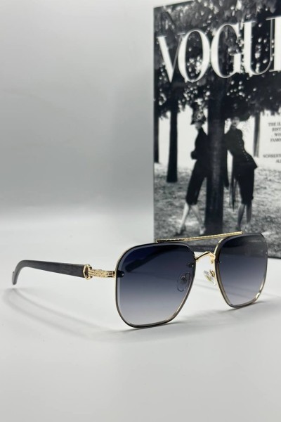 Cartier Gold Çerçeve Siyah Cam Erkek Güneş Gözlüğü G1392-VLLZ