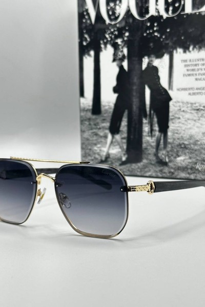Cartier Gold Çerçeve Siyah Cam Erkek Güneş Gözlüğü G1392-VLLZ