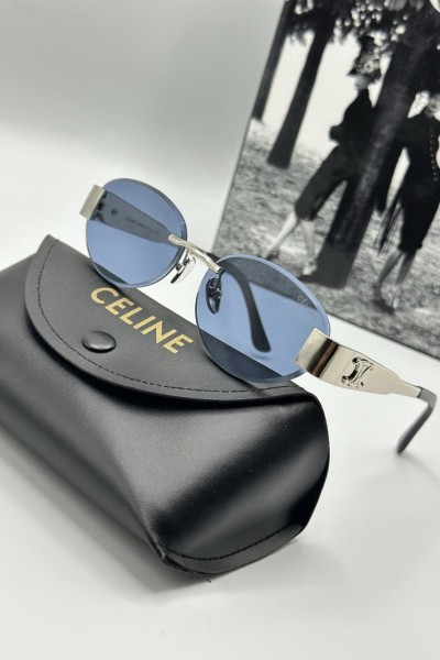 Celine Gümüş - Mavi Cam Metal Kasa Unisex Güneş Gözlüğü  G1986-VLL
