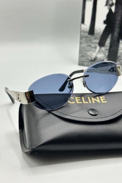 Celine Gümüş - Mavi Cam Metal Kasa Unisex Güneş Gözlüğü  G1986-VLL