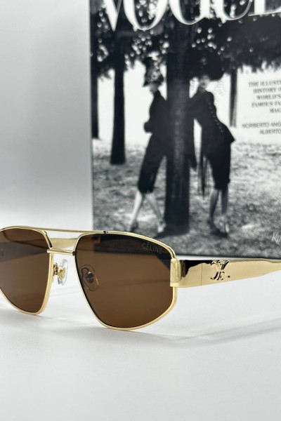 Celine Metal Kasa Kahve Cam Gold Çerçeve Unisex Güneş Gözlüğü  G1379-ILY