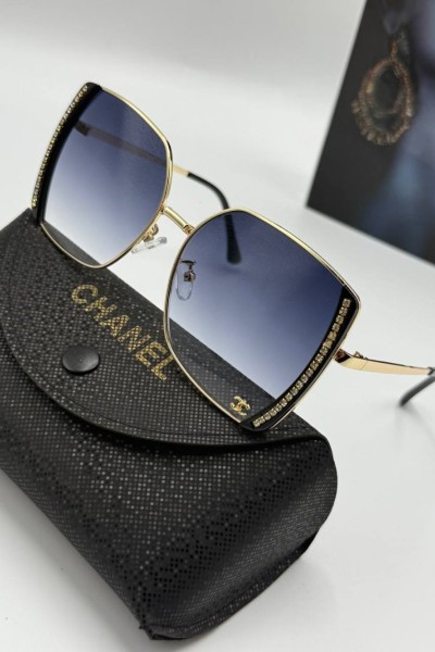 Chanel Taşlı Gold Çerçeve Siyah Kadın Güneş Gözlüğü  G1905