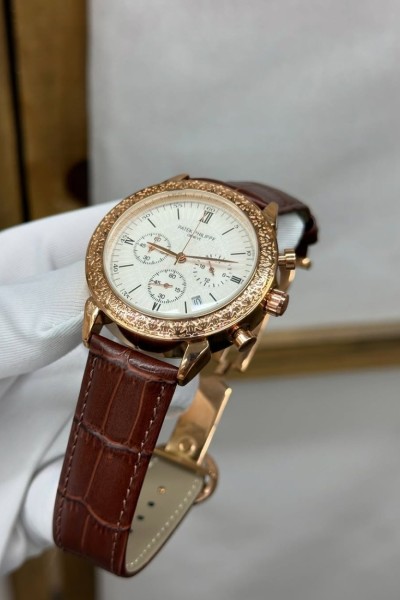 Patek Philippe Kahverengi Deri Kordon Erkek Kol Saati | S748