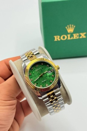 Rolex Gold-Gümüş Yeşil Kadran Kadın Saat S609-VLL Rolex Gold-Gümüş Yeşil Kadran Kadın Saat S609-VLL