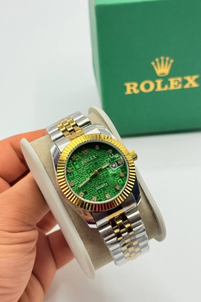 Rolex Gold-Gümüş Yeşil Kadran Kadın Saat S609-VLL Rolex Gold-Gümüş Yeşil Kadran Kadın Saat S609-VLL