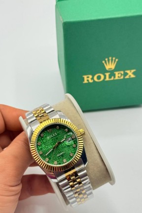 Rolex Gold-Gümüş Yeşil Kadran Kadın Saat S609-VLL Rolex Gold-Gümüş Yeşil Kadran Kadın Saat S609-VLL