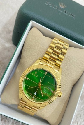 Rolex Gold Yeşil Kadran Erkek Kol Saati S577 Rolex Gold Yeşil Kadran Erkek Kol Saati S577