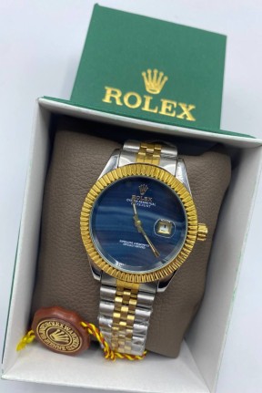 Rolex Gold-Gümüş Mavi Kadran Erkek Kol Saati S639 Rolex Gold-Gümüş Mavi Kadran Erkek Kol Saati S639