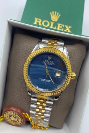 Rolex Gold-Gümüş Mavi Kadran Erkek Kol Saati S639 Rolex Gold-Gümüş Mavi Kadran Erkek Kol Saati S639