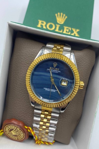 Rolex Gold-Gümüş Mavi Kadran Erkek Kol Saati  S639