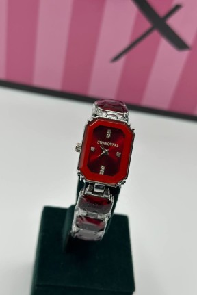 Swarovski Gümüş-Kırmızı Kadın Kol Saati S793