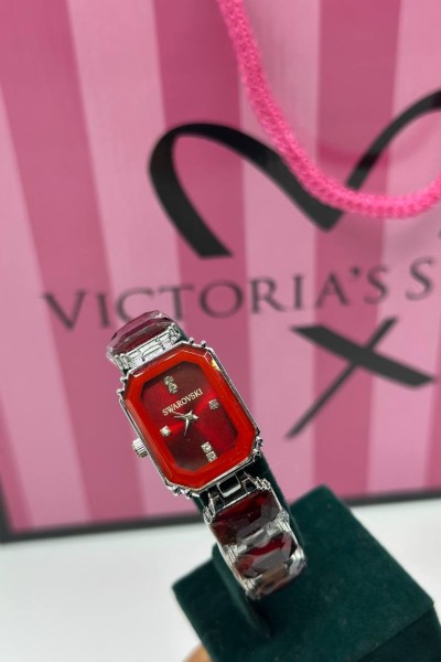 Swarovski Gümüş-Kırmızı Kadın Kol Saati S793