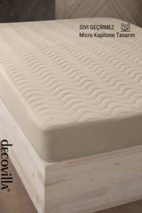 DecovillaMicro Kapitone Fitted Full Kenar Su Sıvı Geçirmez Yatak Koruyucu Alez Çarşaf Kum Beji DecovillaMicro Kapitone Fitted Full Kenar Su Sıvı Geçirmez Yatak Koruyucu Alez Çarşaf Kum Beji